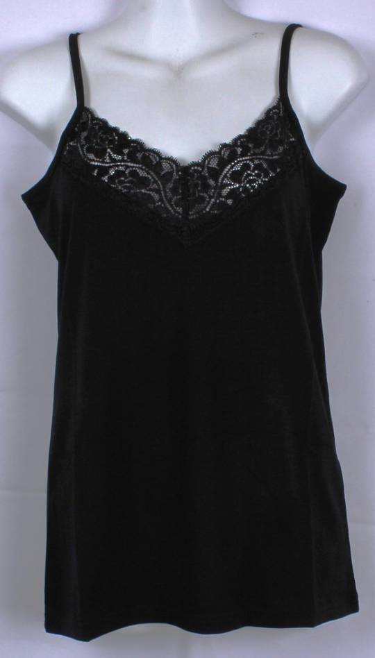 Alice & Lily bamboo cotton lace trim camisole SIZES: S,M,L,XL black Style: AL/BAM/12/BLK